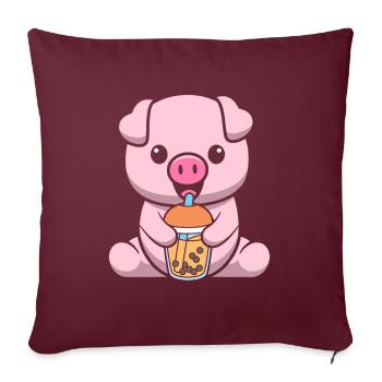 Bubble Milk Tea Pig Drinking Boba Milk Tea - Sofa pillowcase 17,3'' x 17,3'' (45 x 45 cm) - burgundy - Front