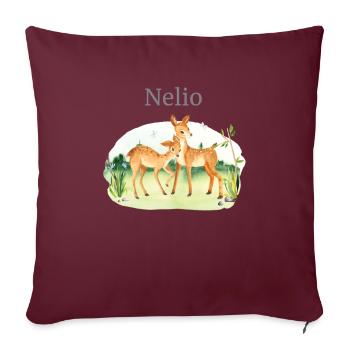 Waldtier Reh Blumen Name Nelio - Sofakissenbezug 45 x 45 cm - Burgunderrot - Vorne