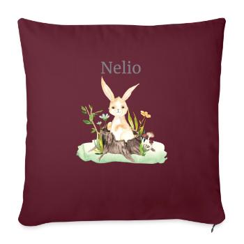Waldtier Reh Hase Igel Blumen Name Nelio - Sofakissenbezug 45 x 45 cm - Burgunderrot - Vorne