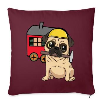 Chantier de construction Artisan Chien Carlin Construction Remorque Artisanat - Housse de coussin décorative 45 x 45 cm - bordeaux - Devant