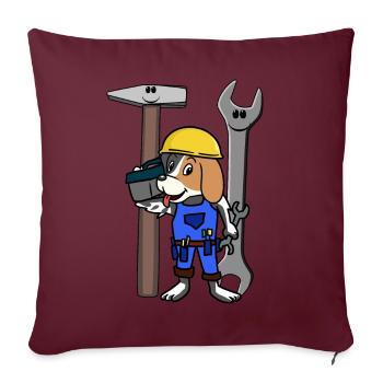Chantier de construction Artisan Chien Outil Casque de sécurité Travail - Housse de coussin décorative 45 x 45 cm - bordeaux - Devant
