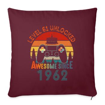 Niveau 61 Débloqué Génial depuis 1962 Funny Gamer - Housse de coussin décorative 45 x 45 cm - bordeaux - Devant