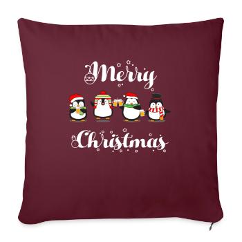 Merry Christmas Lustiger Pinguin Bier - Sofakissenbezug 45 x 45 cm - Burgunderrot - Vorne