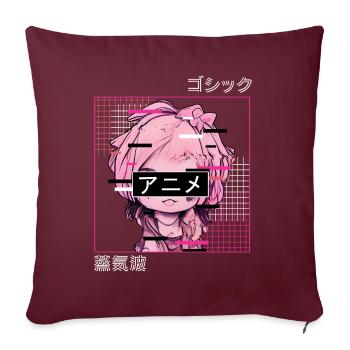 Glitch Anime Chibi Japanische Vaporwellen -Ästheti - Sofakissenbezug 45 x 45 cm - Burgunderrot - Vorne