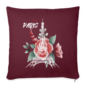 Paris-Amour-Roses-Tour Eiffel-Souvenir-France- - Housse de coussin décorative 45 x 45 cm - bordeaux - Devant