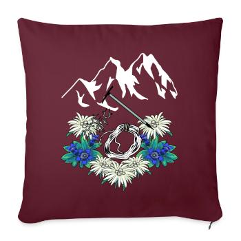 Tiroler Alpen Enzian Edelweiß Bergsteiger klettern - Sofakissenbezug 45 x 45 cm - Burgunderrot - Vorne