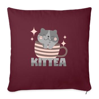 Chat dans une tasse de thé = « Kittea » - Housse de coussin décorative 45 x 45 cm - bordeaux - Devant