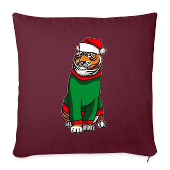 Tigre avec pull de Noël - Housse de coussin décorative 45 x 45 cm - bordeaux - Devant