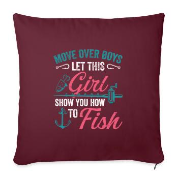 Pêche Filles Rod Fisher Poisson Pêcheur Pêche - Housse de coussin décorative 45 x 45 cm - bordeaux - Devant