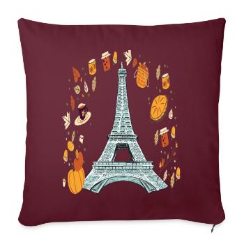 Couronne d’automne Tour Eiffel Automne à Paris Français - Housse de coussin décorative 45 x 45 cm - bordeaux - Devant