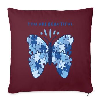Patchwork Butterfly Be Beautiful Butterfly - Housse de coussin décorative 45 x 45 cm - bordeaux - Devant