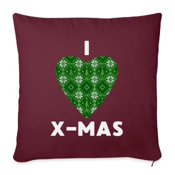 I Love X-Mas Weihnachten Gestricktes Herz - Sofakissenbezug 45 x 45 cm - Burgunderrot - Vorne
