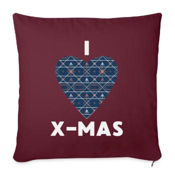 I Love X-Mas Weihnachten Gestricktes Herz - Sofakissenbezug 45 x 45 cm - Burgunderrot - Vorne