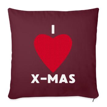 I Love X-Mas Weihnachten Gestricktes Herz - Sofakissenbezug 45 x 45 cm - Burgunderrot - Vorne