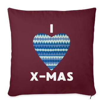 I Love X-Mas Weihnachten Gestricktes Herz - Sofakissenbezug 45 x 45 cm - Burgunderrot - Vorne