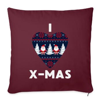 I Love X-Mas Weihnachten Gestricktes Herz - Sofakissenbezug 45 x 45 cm - Burgunderrot - Vorne