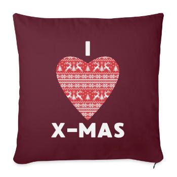 I Love X-Mas Weihnachten Gestricktes Herz - Sofakissenbezug 45 x 45 cm - Burgunderrot - Vorne