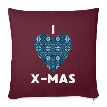 I Love X-Mas Weihnachten Gestricktes Herz - Sofakissenbezug 45 x 45 cm - Burgunderrot - Vorne