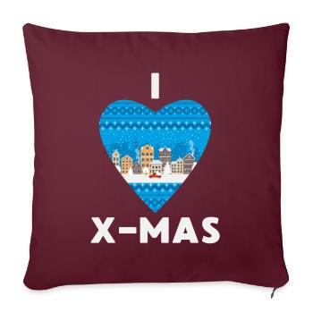 I Love X-Mas Weihnachten Gestricktes Herz - Sofakissenbezug 45 x 45 cm - Burgunderrot - Vorne