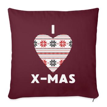I Love X-Mas Weihnachten Gestricktes Herz - Sofakissenbezug 45 x 45 cm - Burgunderrot - Vorne
