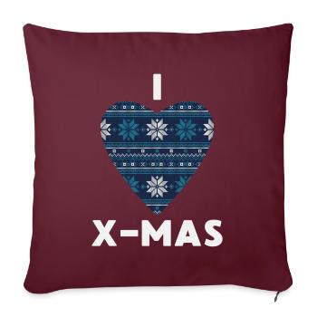 I Love X-Mas Weihnachten Gestricktes Herz - Sofakissenbezug 45 x 45 cm - Burgunderrot - Vorne