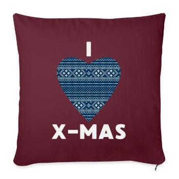 I Love X-Mas Weihnachten Gestricktes Herz - Sofakissenbezug 45 x 45 cm - Burgunderrot - Vorne
