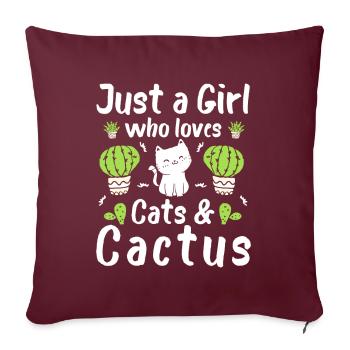 Juste une fille qui aime les chats et les cactus - Housse de coussin décorative 45 x 45 cm - bordeaux - Devant