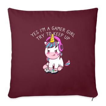 Oui, je suis une fille de joueur Essayez de garder Gamer - Housse de coussin décorative 45 x 45 cm - bordeaux - Devant