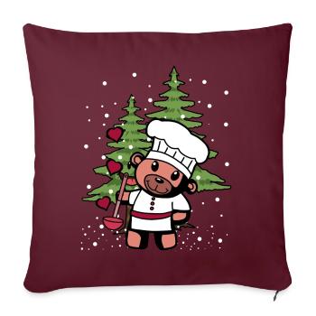 Chef amateur Teddy Kitchen Cadeau de Noël Chef - Housse de coussin décorative 45 x 45 cm - bordeaux - Devant