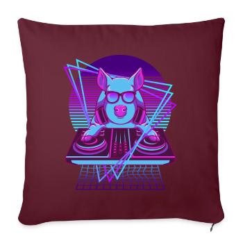 Party Music Techno Pig Vaporwave DJ Pig - Housse de coussin décorative 45 x 45 cm - bordeaux - Devant