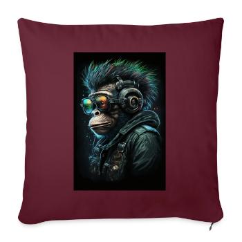 Punk Monkey mit Kopfhörern - Sofakissenbezug 45 x 45 cm - Burgunderrot - Vorne