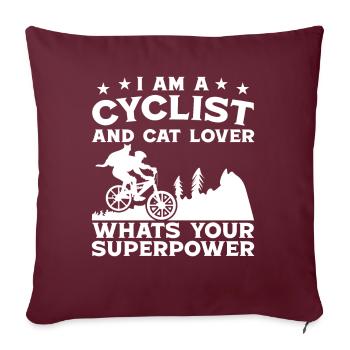 Superpuissance du cycliste et amoureux des chats - Housse de coussin décorative 45 x 45 cm - bordeaux - Devant