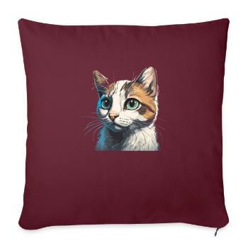 Dessin de chat mignon - Housse de coussin décorative 45 x 45 cm - bordeaux - Devant