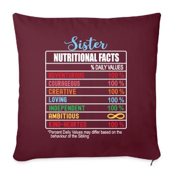 Valeurs nutritionnelles des sœurs Journée nationale des sœurs - Housse de coussin décorative 45 x 45 cm - bordeaux - Devant