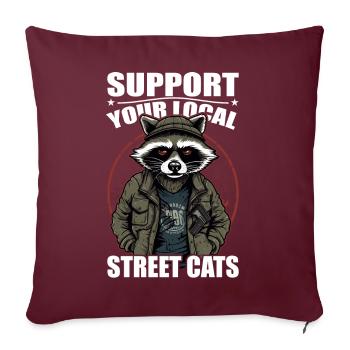 Support Your Local Street Cats Waschbär Opossum - Sofakissenbezug 45 x 45 cm - Burgunderrot - Vorne