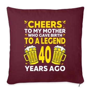 Hommes Bière Anniversaire Drôle 40 ans Amateur de bière - Housse de coussin décorative 45 x 45 cm - bordeaux - Devant