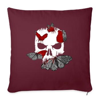 Skull Black Butterflies - Goth Gothic - Housse de coussin décorative 45 x 45 cm - bordeaux - Devant