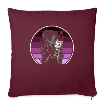Goth Girl Keeps Skeleton Cat - Gothique - Housse de coussin décorative 45 x 45 cm - bordeaux - Devant