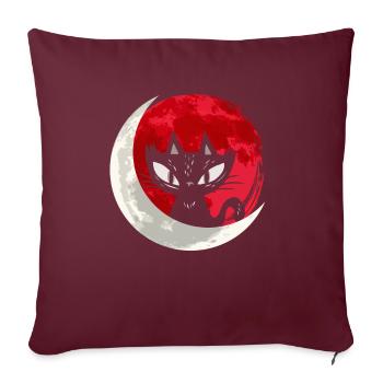 Chat noir avec croissant de lune - gothique gothique - Housse de coussin décorative 45 x 45 cm - bordeaux - Devant