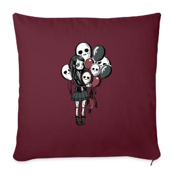 Goth Girl tient des ballons crâniens - Gothique - Housse de coussin décorative 45 x 45 cm - bordeaux - Devant
