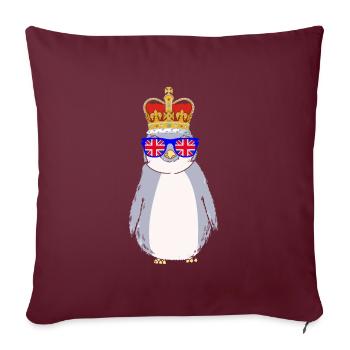 Pingouin Queen Elizabeth II Couronne britannique - Housse de coussin décorative 45 x 45 cm - bordeaux - Devant