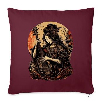Ancienne divinité japonaise Benzaiten bouddhiste Shinto Kami - Housse de coussin décorative 45 x 45 cm - bordeaux - Devant
