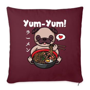 Japon Anime Pug Ramen Nouilles Manga Kawaii - Housse de coussin décorative 45 x 45 cm - bordeaux - Devant