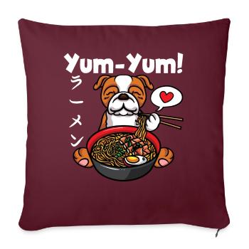Anime Bulldog Ramen Nouilles Chien Kawaii - Housse de coussin décorative 45 x 45 cm - bordeaux - Devant