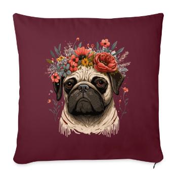 Cute Pug Flower Crown Pet Dog Breed Floral Puppy - Sofakissenbezug 45 x 45 cm - Burgunderrot - Vorne