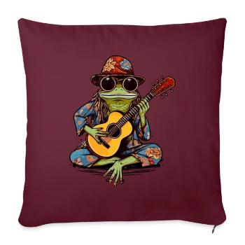Hippie Frog Jouant de la Guitare - Costume Hippie - Housse de coussin décorative 45 x 45 cm - bordeaux - Devant