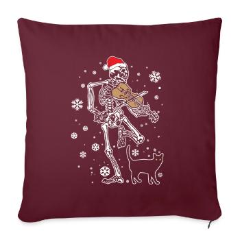 Skeleton Violon Cat Christmas Violoniste - Housse de coussin décorative 45 x 45 cm - bordeaux - Devant