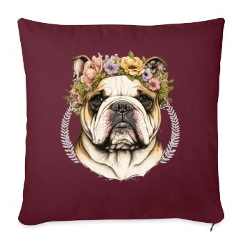Cute Bulldog Flower Crown Pet Dog Floral Puppy - Sofakissenbezug 45 x 45 cm - Burgunderrot - Vorne