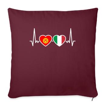 Kirghizistan Italie drapeau de battement de cœur Kirghize - Housse de coussin décorative 45 x 45 cm - bordeaux - Devant
