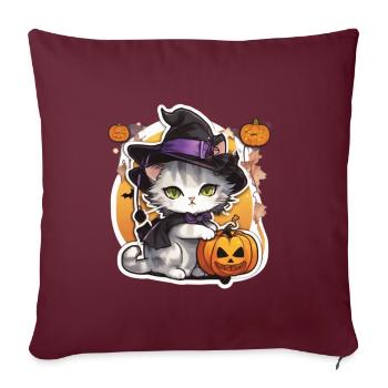 Chat Blanc Chat Halloween Chat Sorcière Chapeau de Sorcière - Housse de coussin décorative 45 x 45 cm - bordeaux - Devant